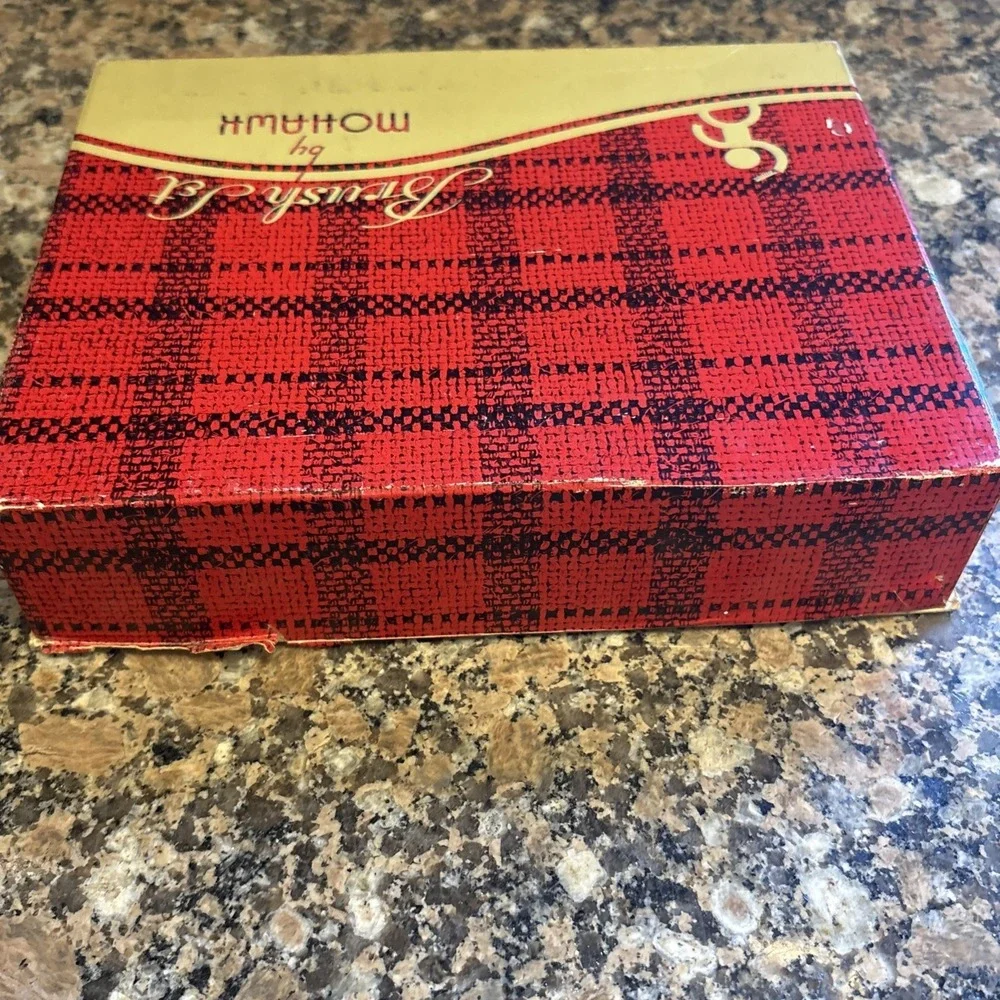 Vintage 1950s Mohawk Wooden Hair Brush & Comb Gift Set - Original Plaid Box